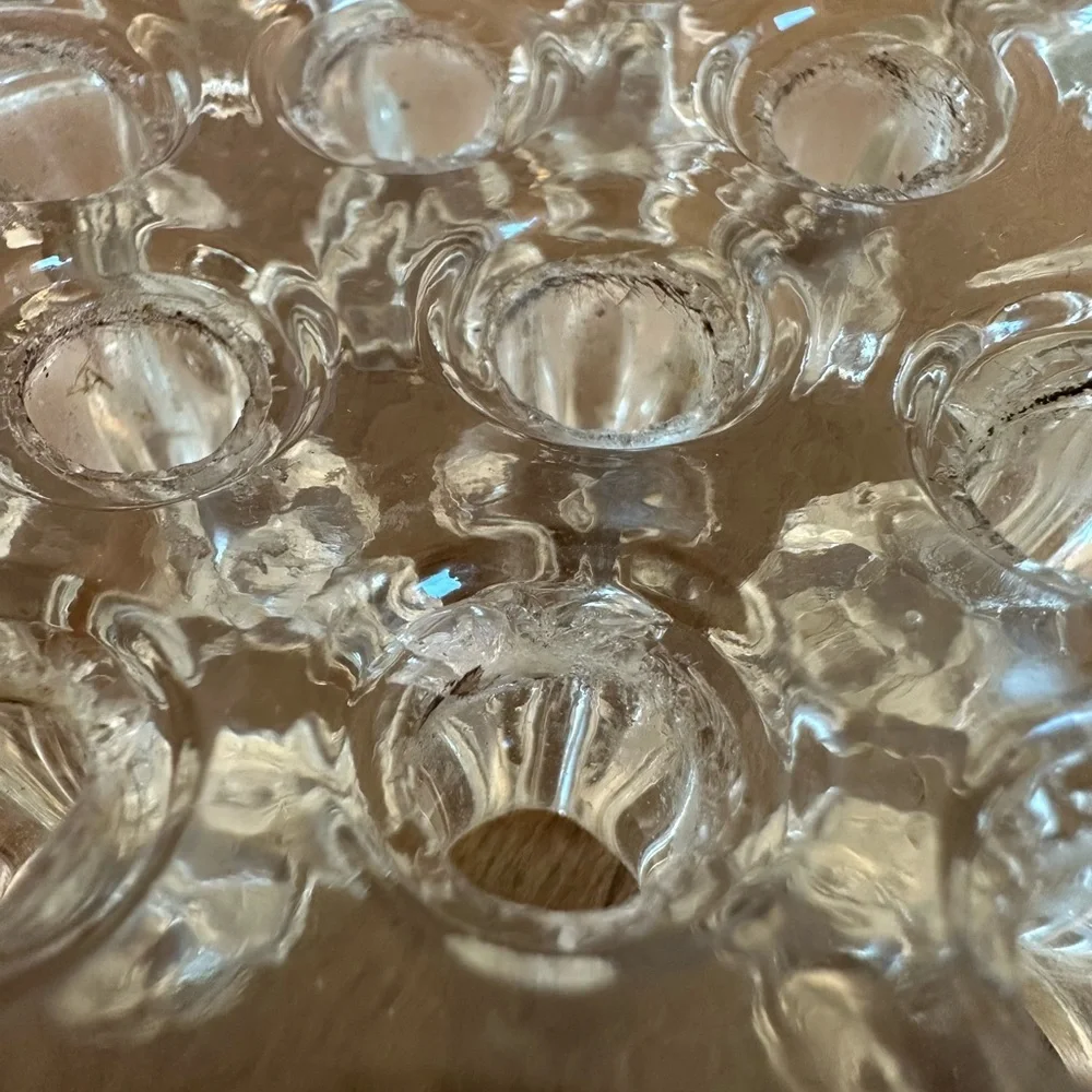 Vintage Floral Frog 4 Inch Wide 16 Holes Clear Glass Floral Domed Round Flower